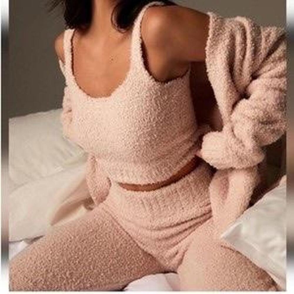 SKIMS [Cozy Knit] Pink Loungewear Set - Robe, Tank, and Pants - Size 2X/3X NWT - Picture 2 of 6